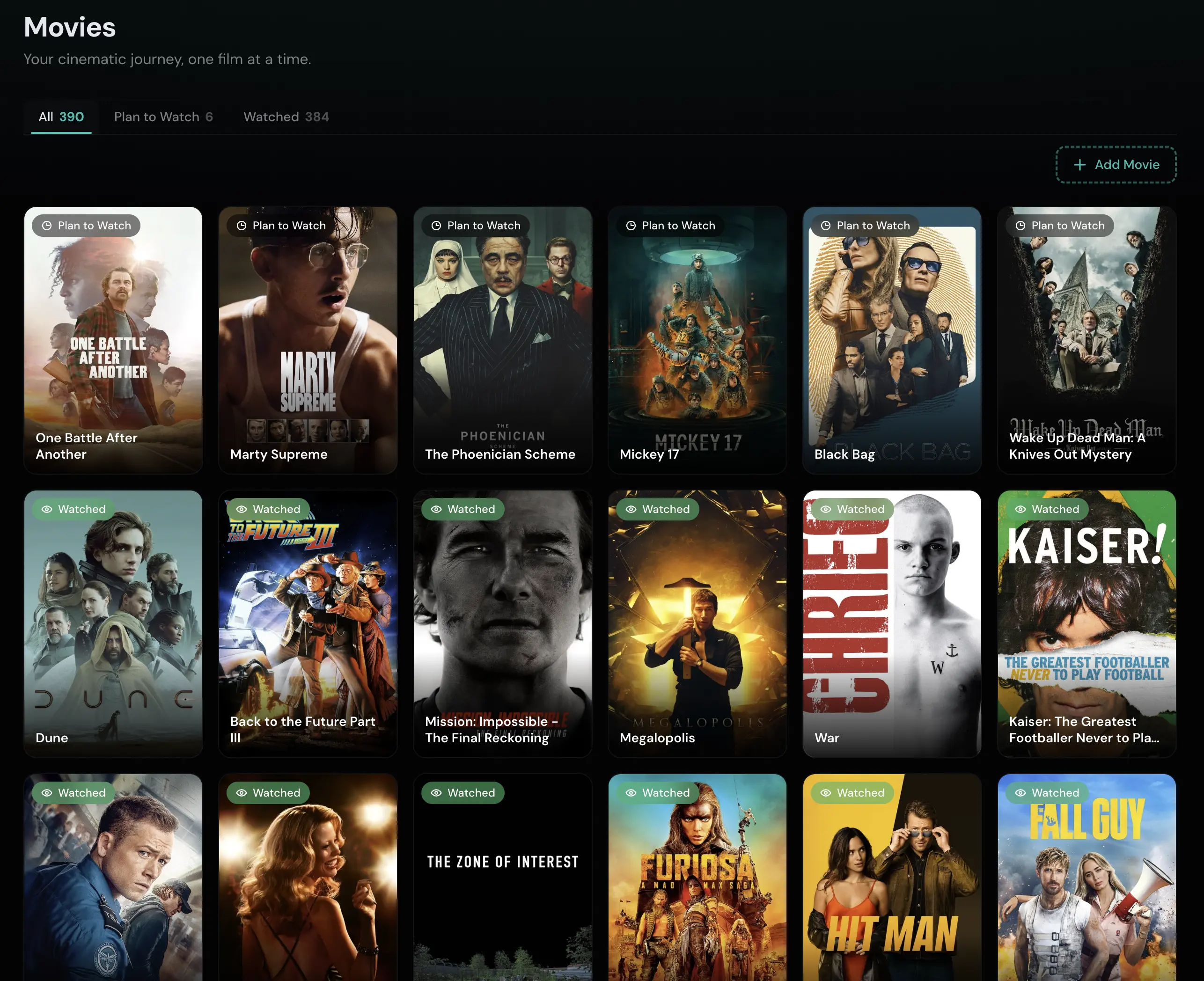 Movie tracking interface